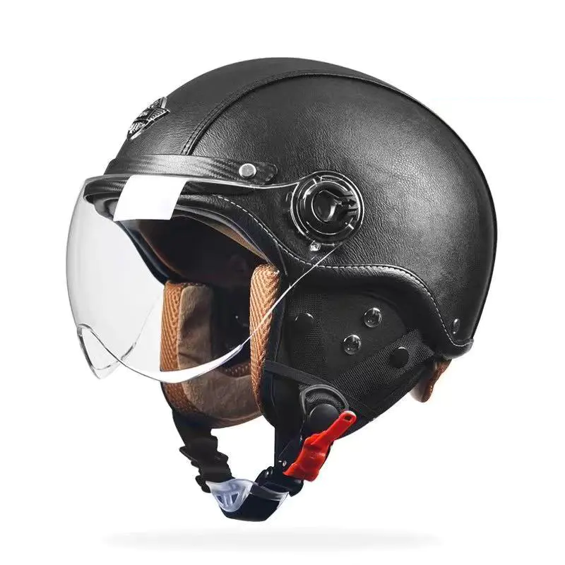 FG02 Säkerhetscertifierad Retro Half Face Motorcykelhjälm ABS Motocrosshjälm