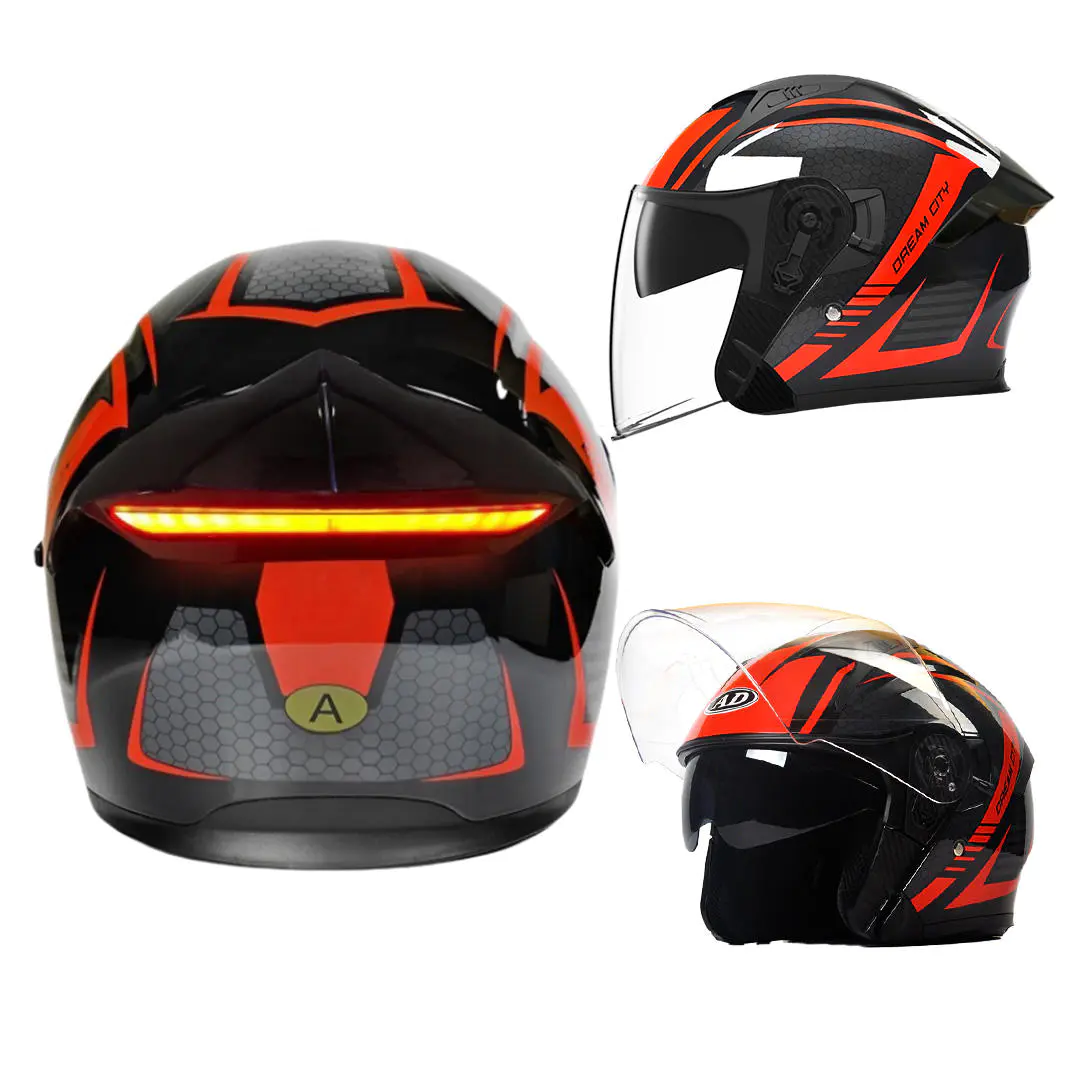 K5 LED Intelligence Säkerhet Bakljus Motorcykelhjälm DOT-certifierad Open Face-hjälm